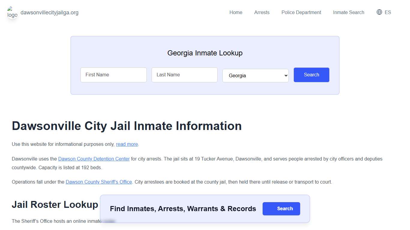 Dawsonville Jail, GA Inmate Roster, Municipal Jail Info